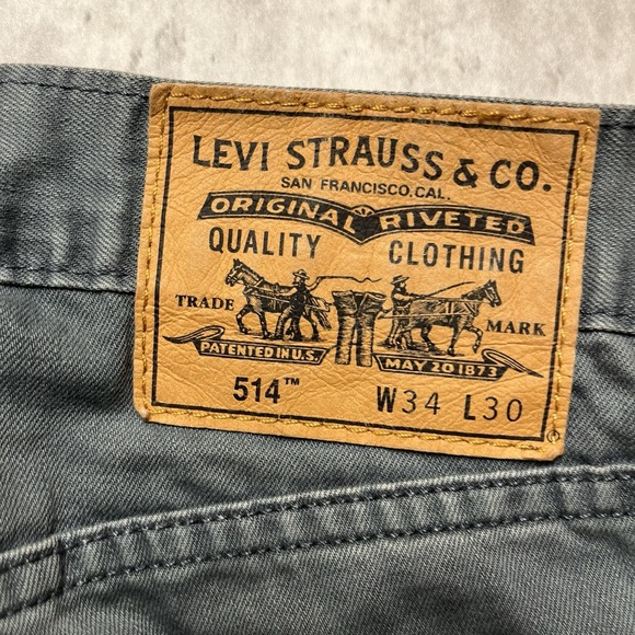 Vtg Levis Jeans Mens 34x30 Green 514 Straight Leg Stretch Denim 5-Pocket Zip Fly - Picture 8 of 9
